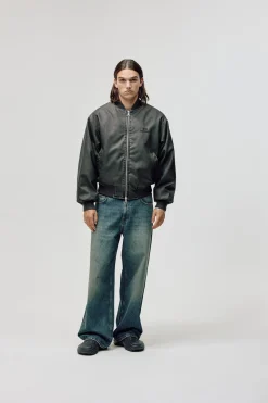 Faux Leather Bomber Jacket, Men - Vintage Black