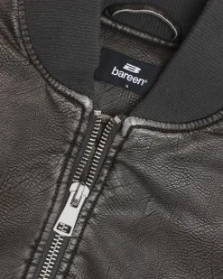 Faux Leather Bomber Jacket, Women - Vintage Black