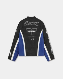 Faux Leather Moto Jacket, Women - Cobalt Blue