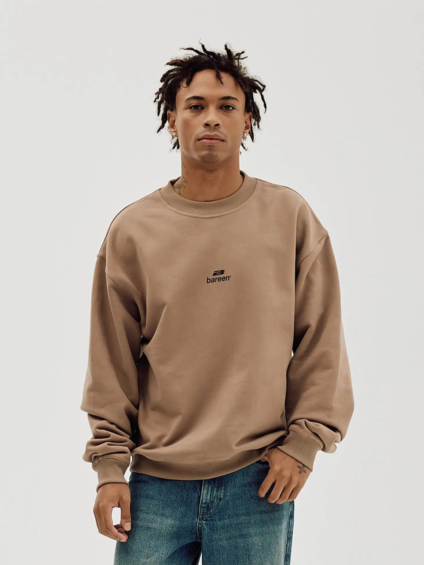 Logo Oversize Crewneck, Men - Mocha