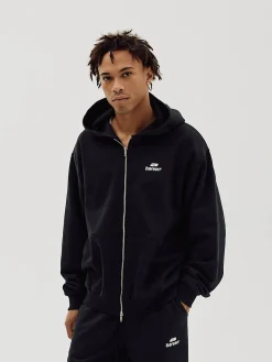 Logo Oversize Zip Hoodie, Men - Black