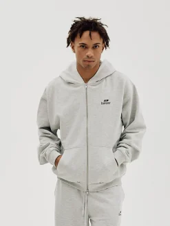 Logo Oversize Zip Hoodie, Men - Cloudy Grey