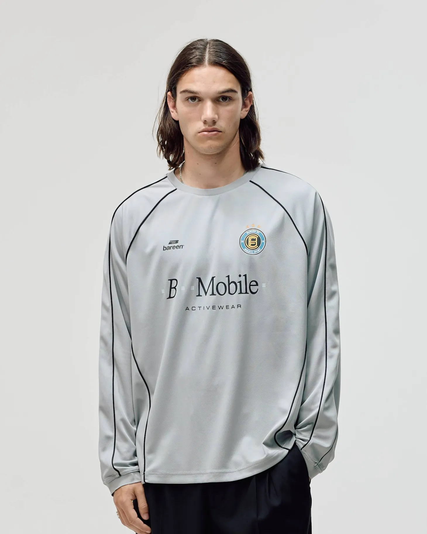Long Sleeve Football Jersey, Men - Grey