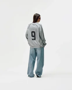 Long Sleeve Football Jersey, Women - Grey