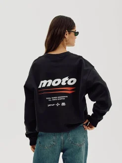 Oversized Crewneck, Women - Moto - Black