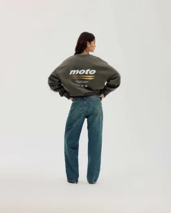 Oversized Crewneck, Women - Moto - Stone Grey