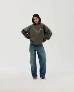 Oversized Crewneck, Women - Moto - Stone Grey