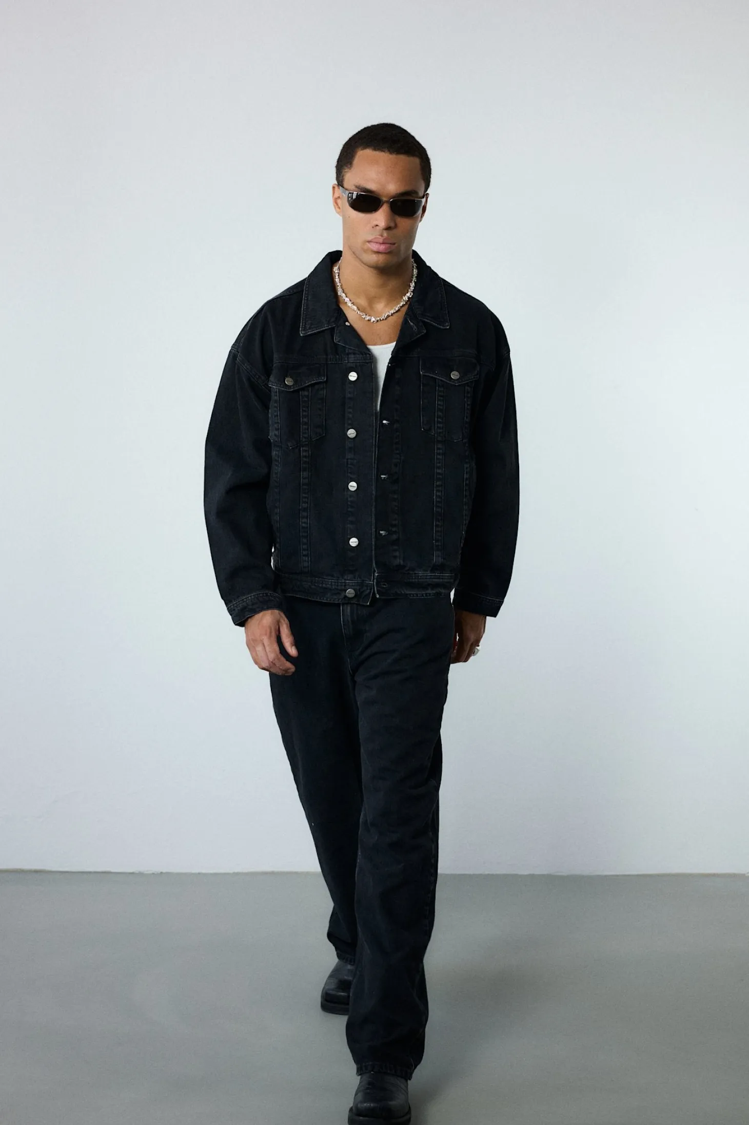 Oversized Denim Jacket, Men - AW25 - Dark Grey Denim