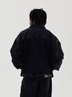 Oversized Denim Jacket, Men - Black