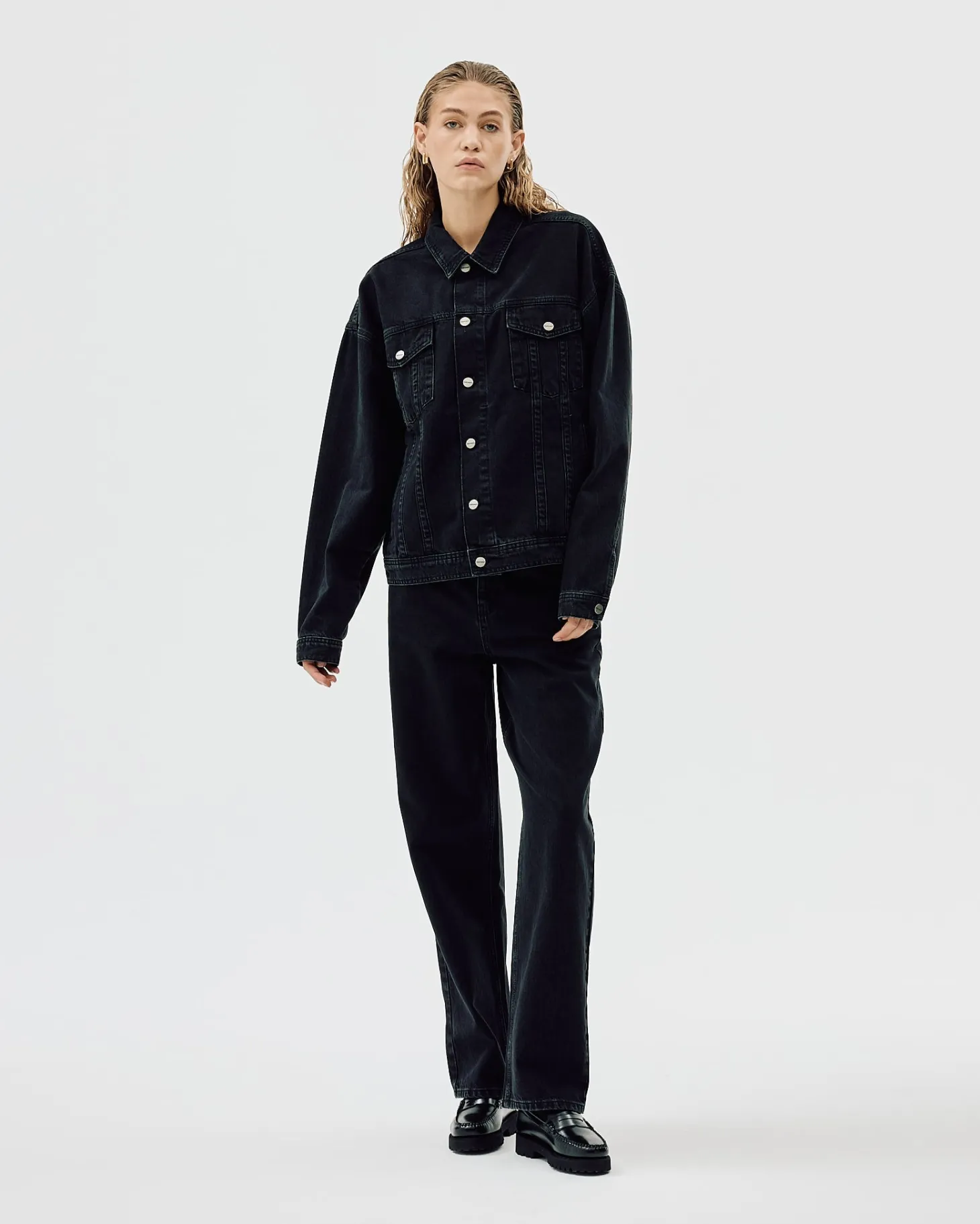 Oversized Denim Jacket, Women - AW25 - Dark Grey Denim