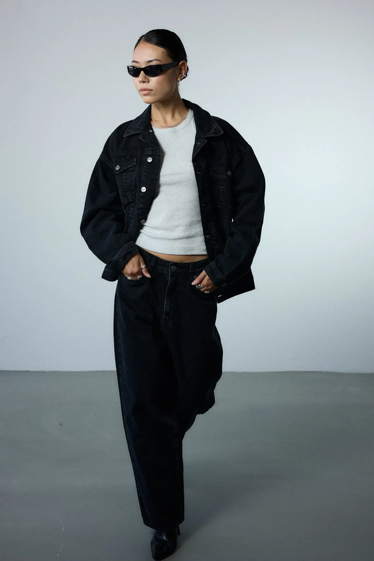 Oversized Denim Jacket, Women - AW25 - Dark Grey Denim