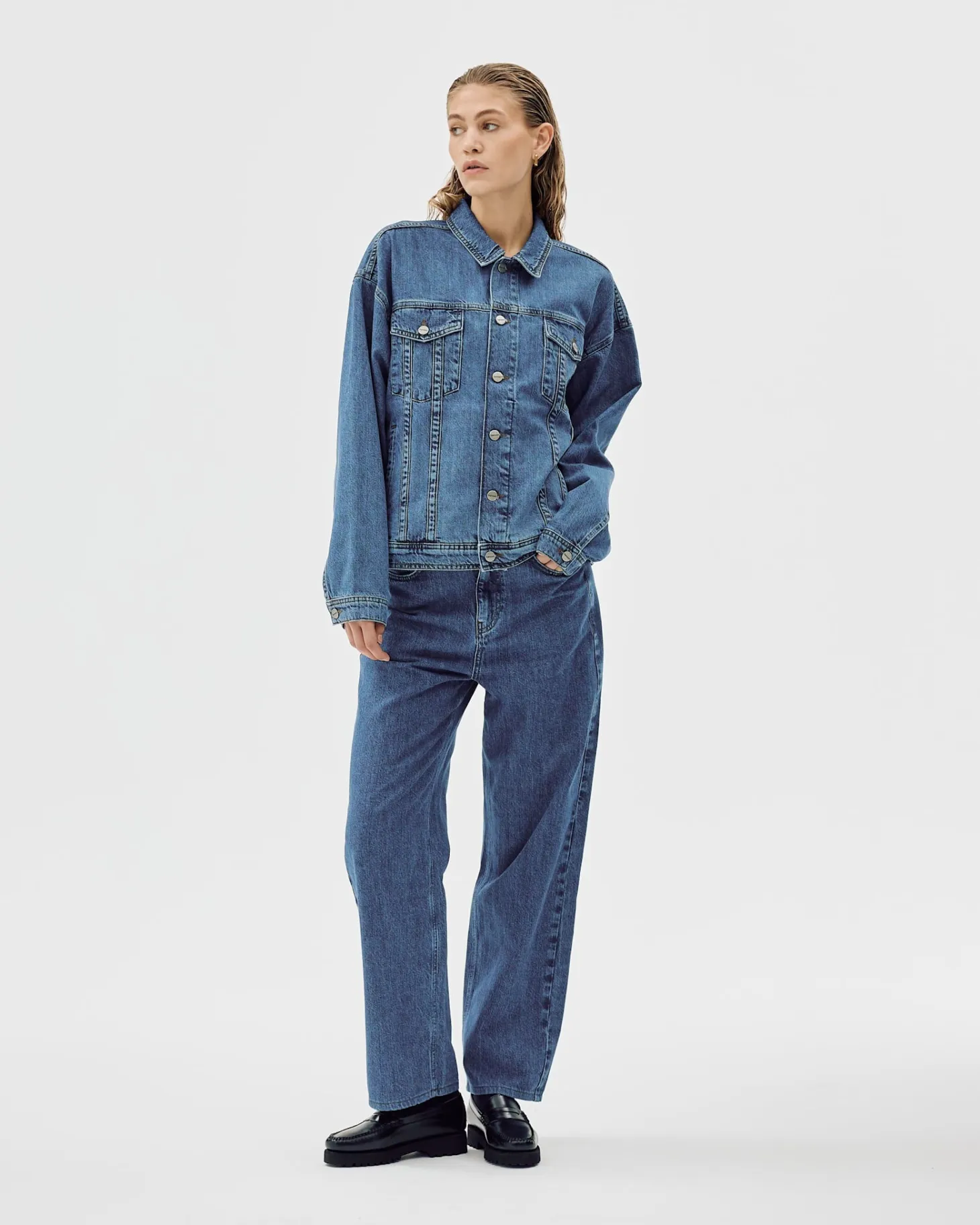 Oversized Denim Jacket, Women - AW25 - Washed Blue