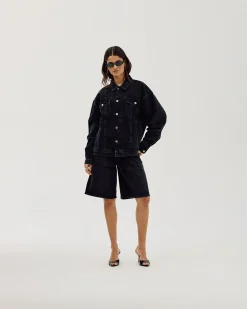Oversized Denim Jacket, Women - Black