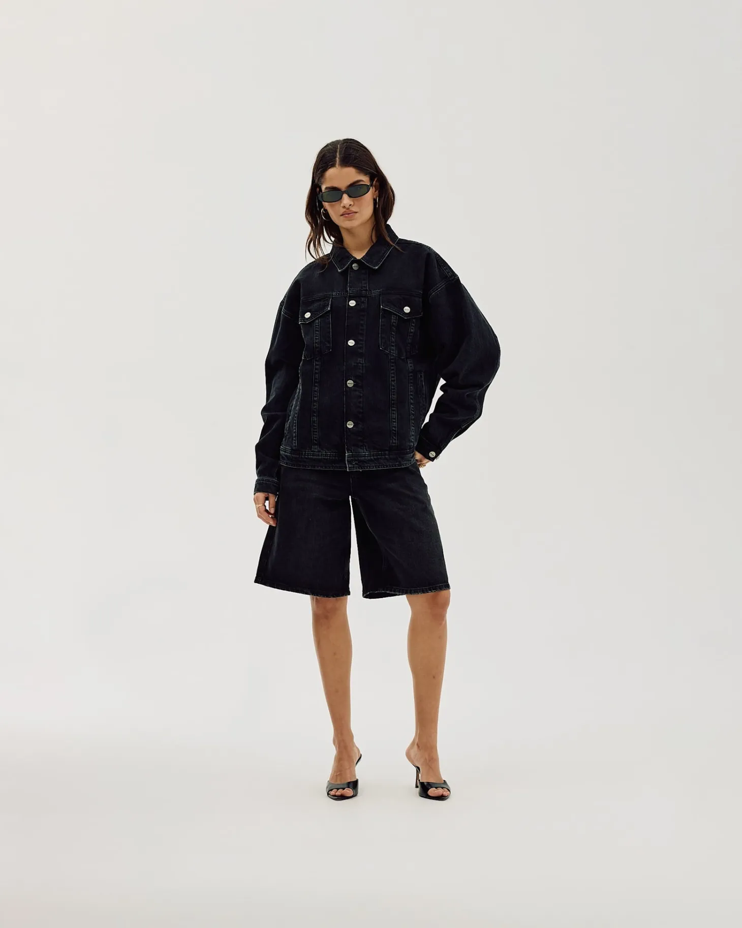 Oversized Denim Jacket, Women - Black