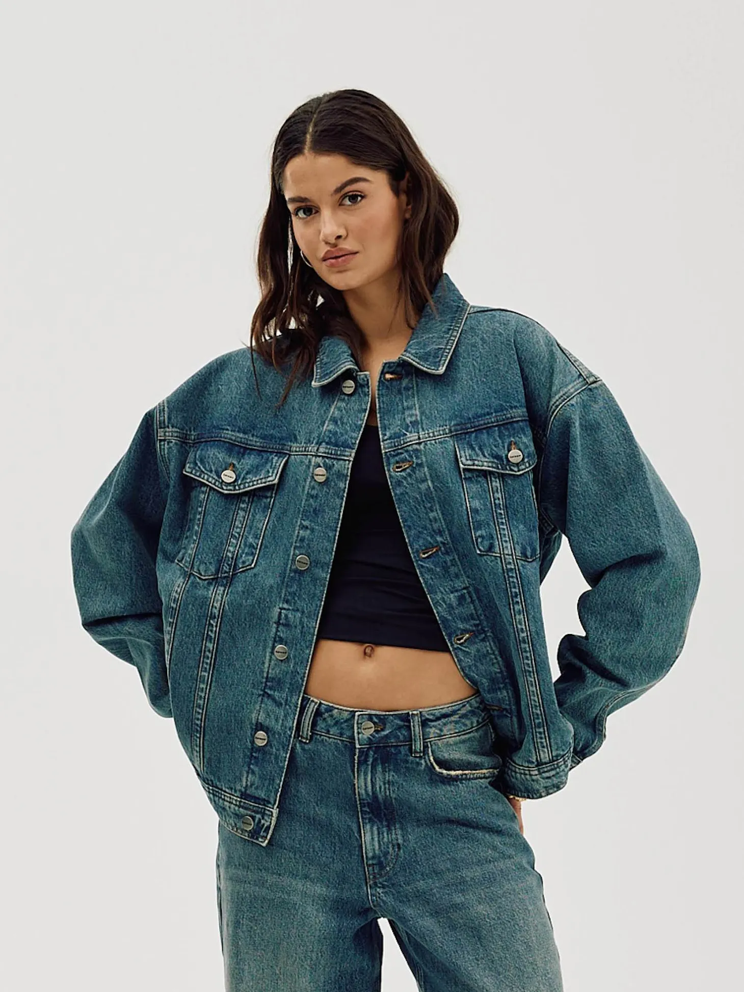 Oversized Denim Jacket, Women - Faded Blue