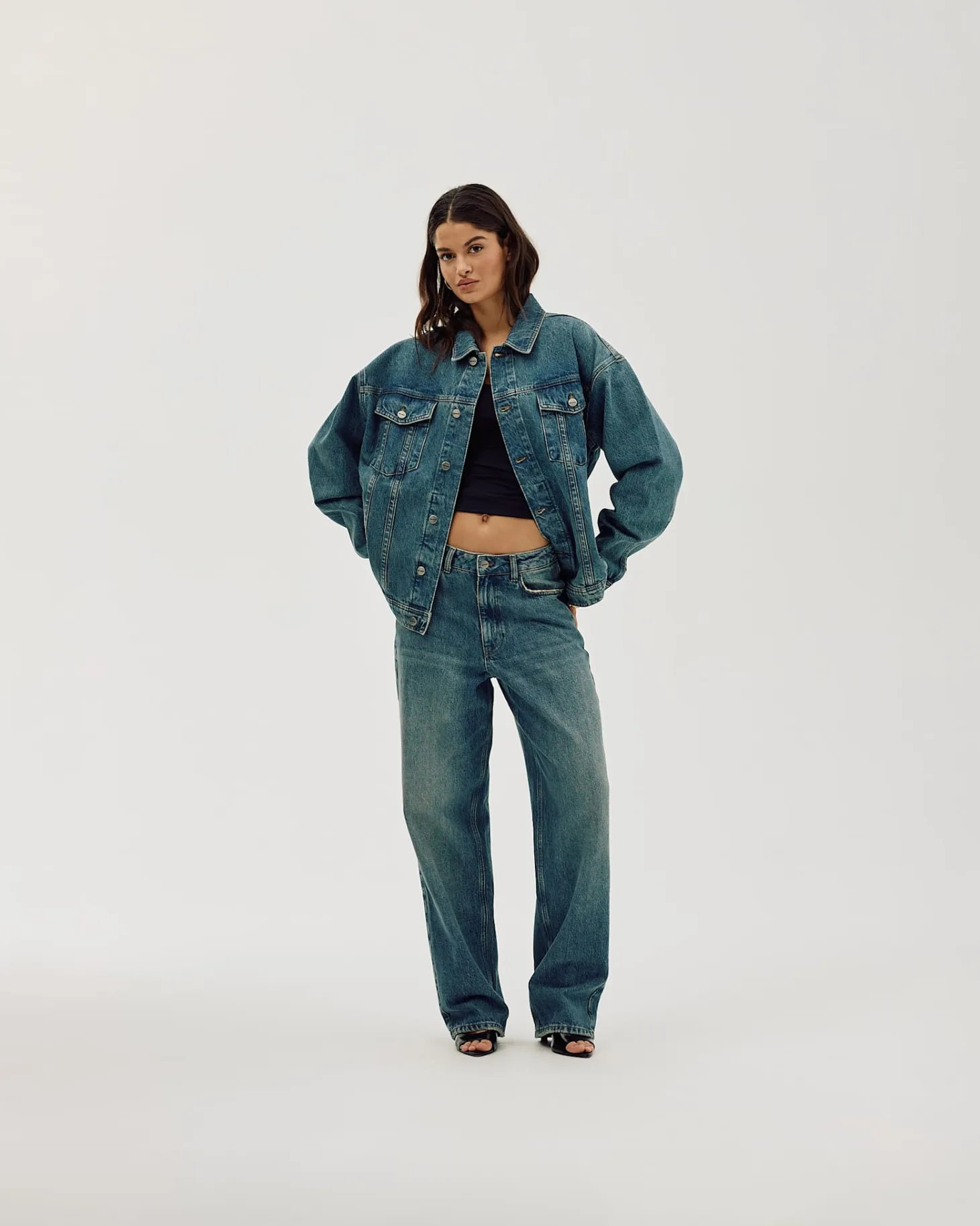 Oversized Denim Jacket, Women - Faded Blue