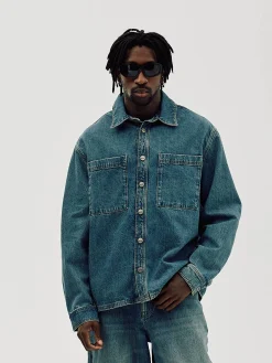 Oversized Denim Shirt, Men - Faded Blue