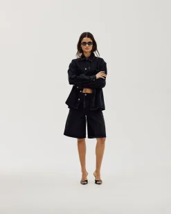 Oversized Denim Shirt, Women - Black