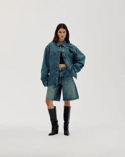 Oversized Denim Shirt, Women - Faded Blue