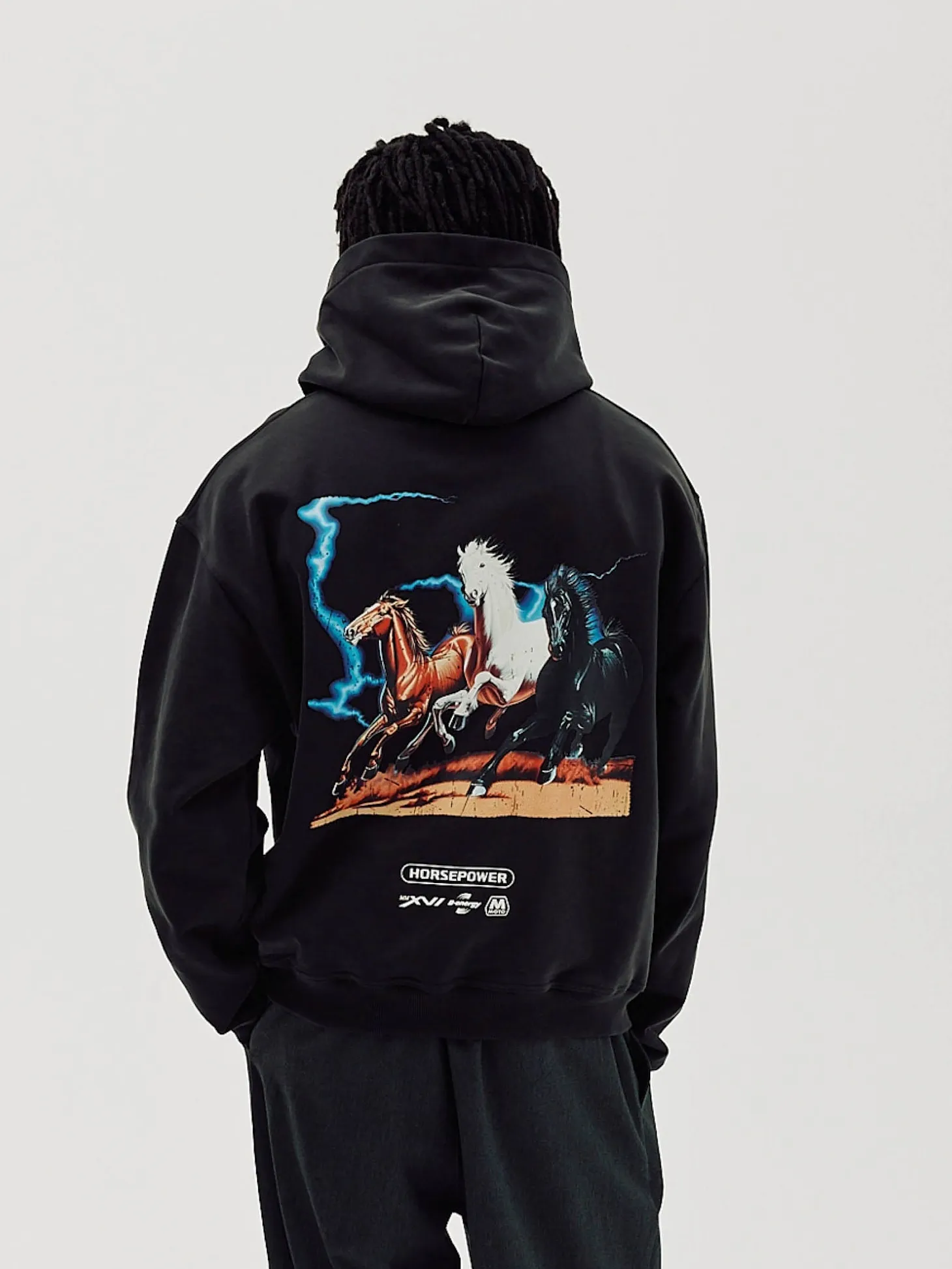 Oversized Hoodie, Men - Horsepower - Black