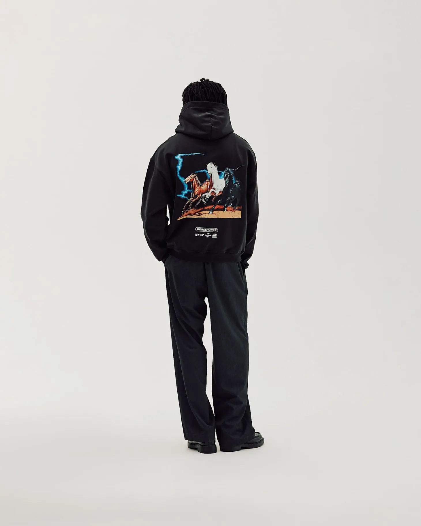 Oversized Hoodie, Men - Horsepower - Black
