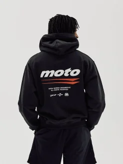 Oversized Hoodie, Men - Moto - Black
