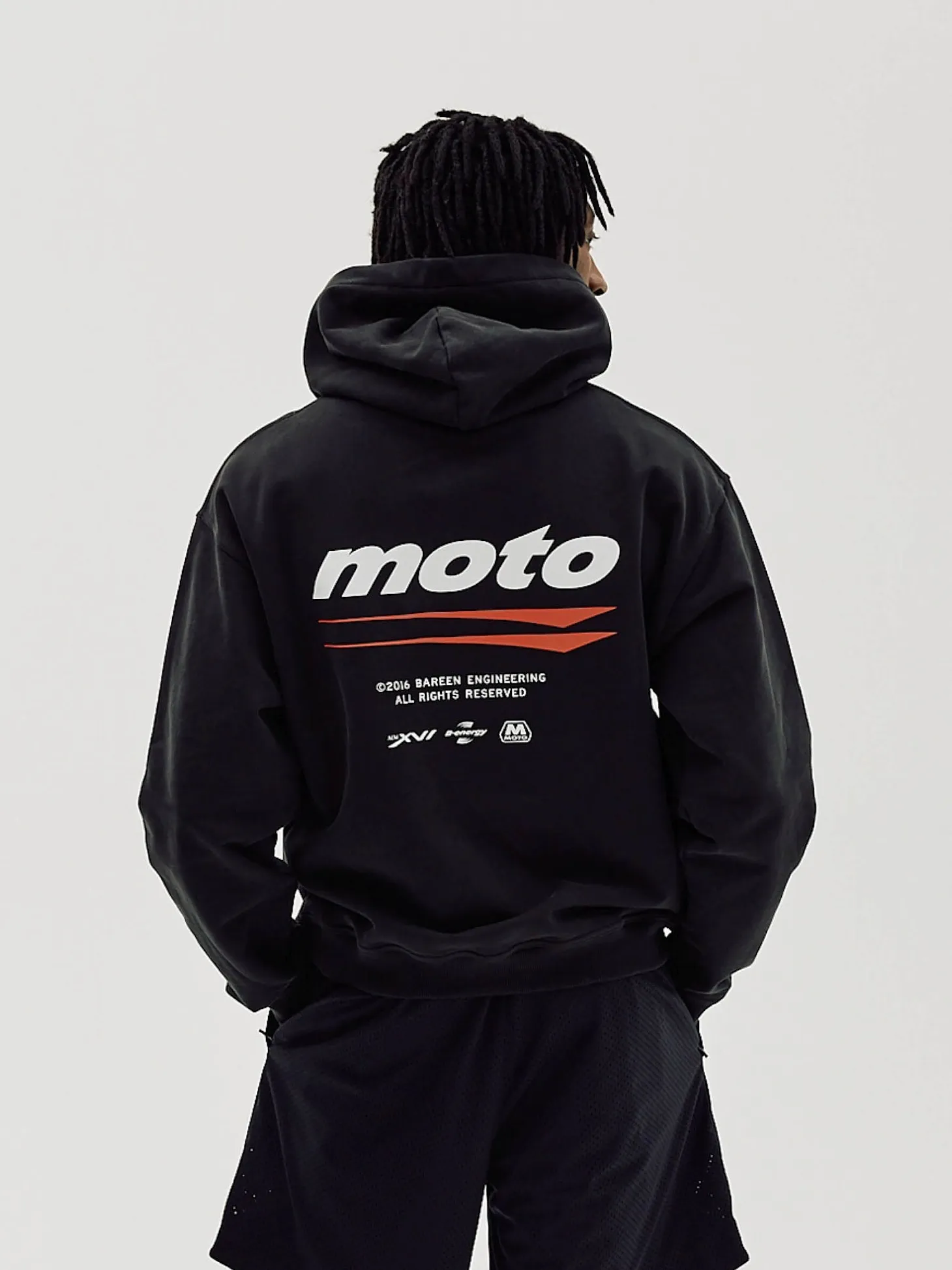 Oversized Hoodie, Men - Moto - Black