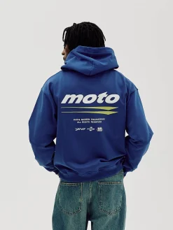 Oversized Hoodie, Men - Moto - Cobalt Blue