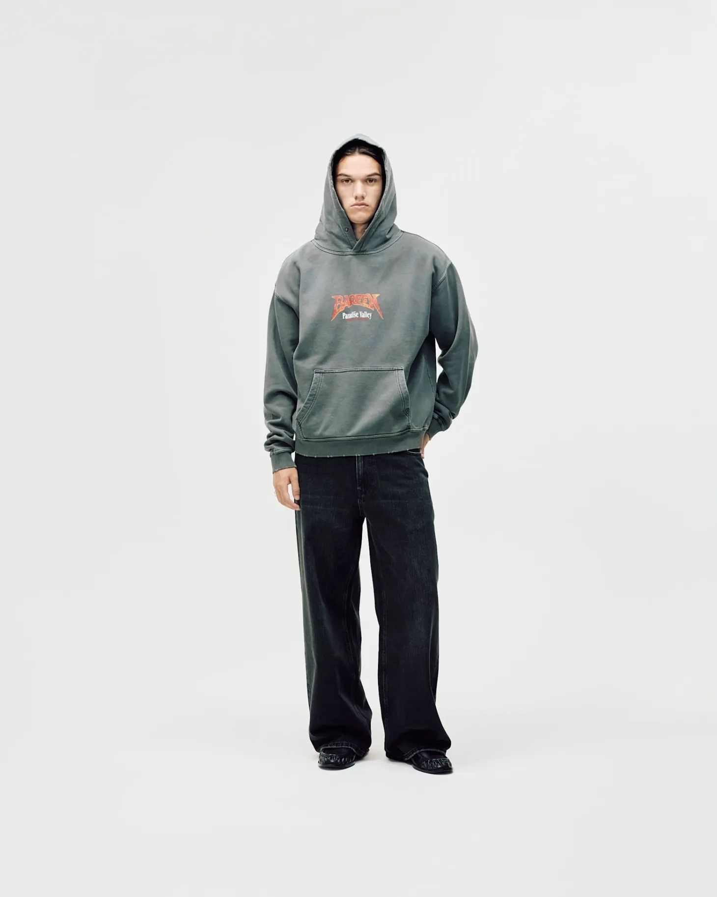 Oversized Hoodie, Men - World Tour - Washed Black