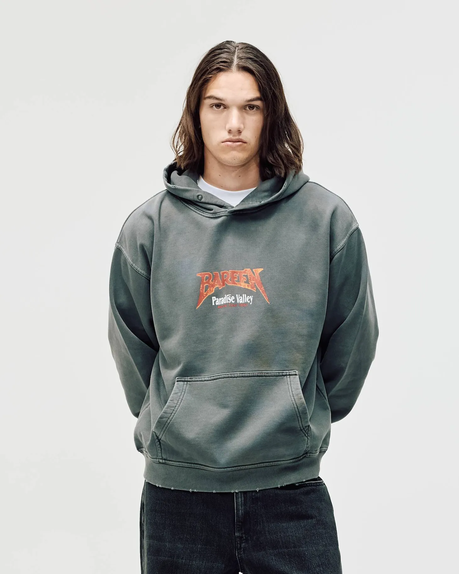 Oversized Hoodie, Men - World Tour - Washed Black