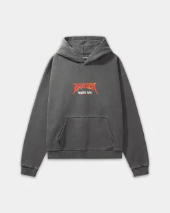 Oversized Hoodie, Men - World Tour - Washed Black