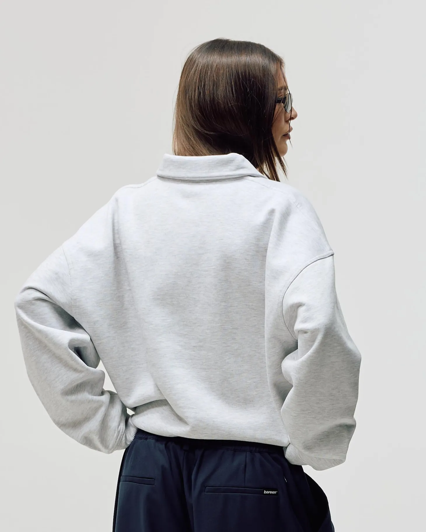 Oversized Polo Crewneck, Women - Cloudy Grey
