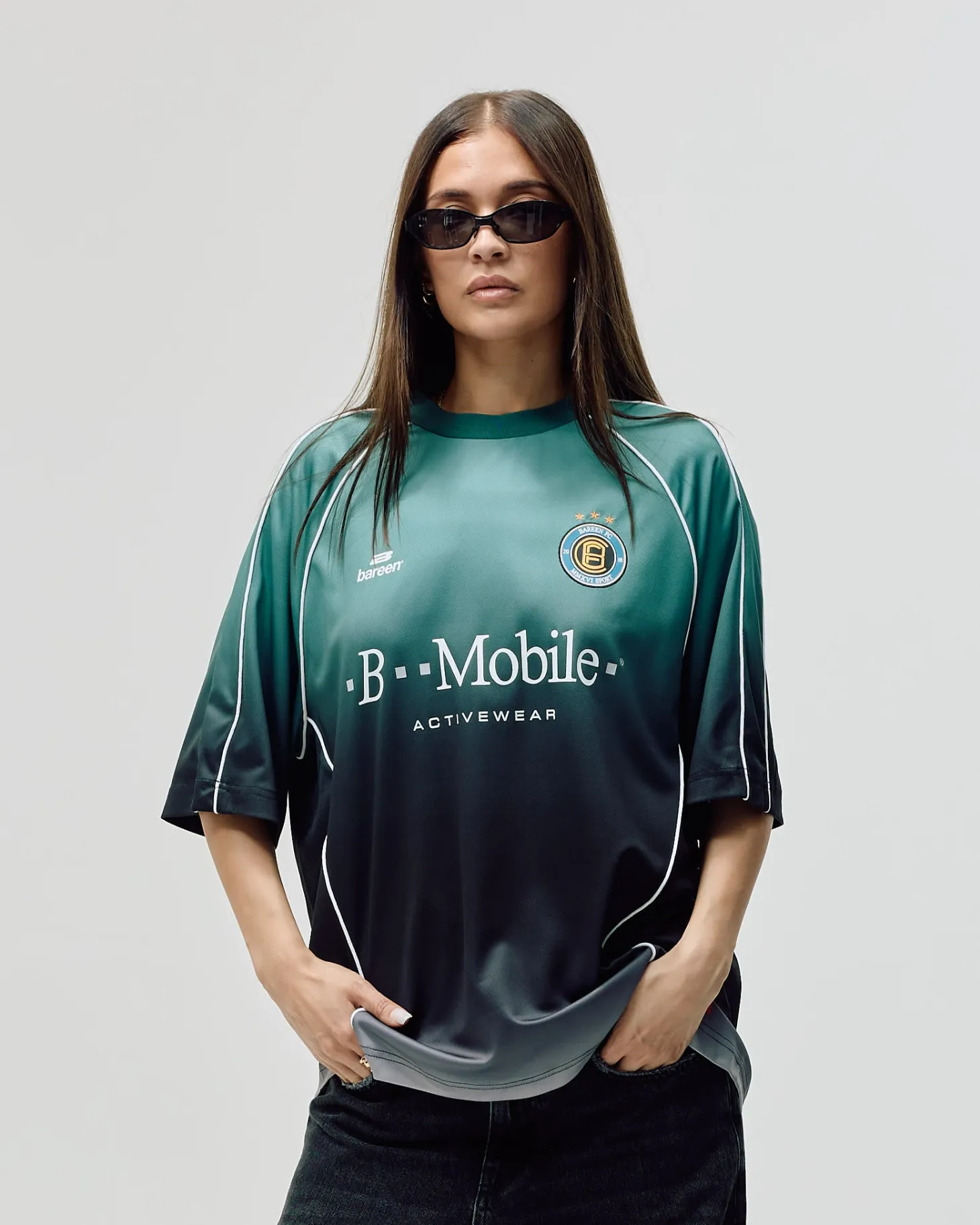 Short Sleeve Football Jersey, Women - Teal Gradient