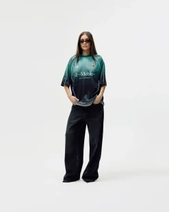 Short Sleeve Football Jersey, Women - Teal Gradient