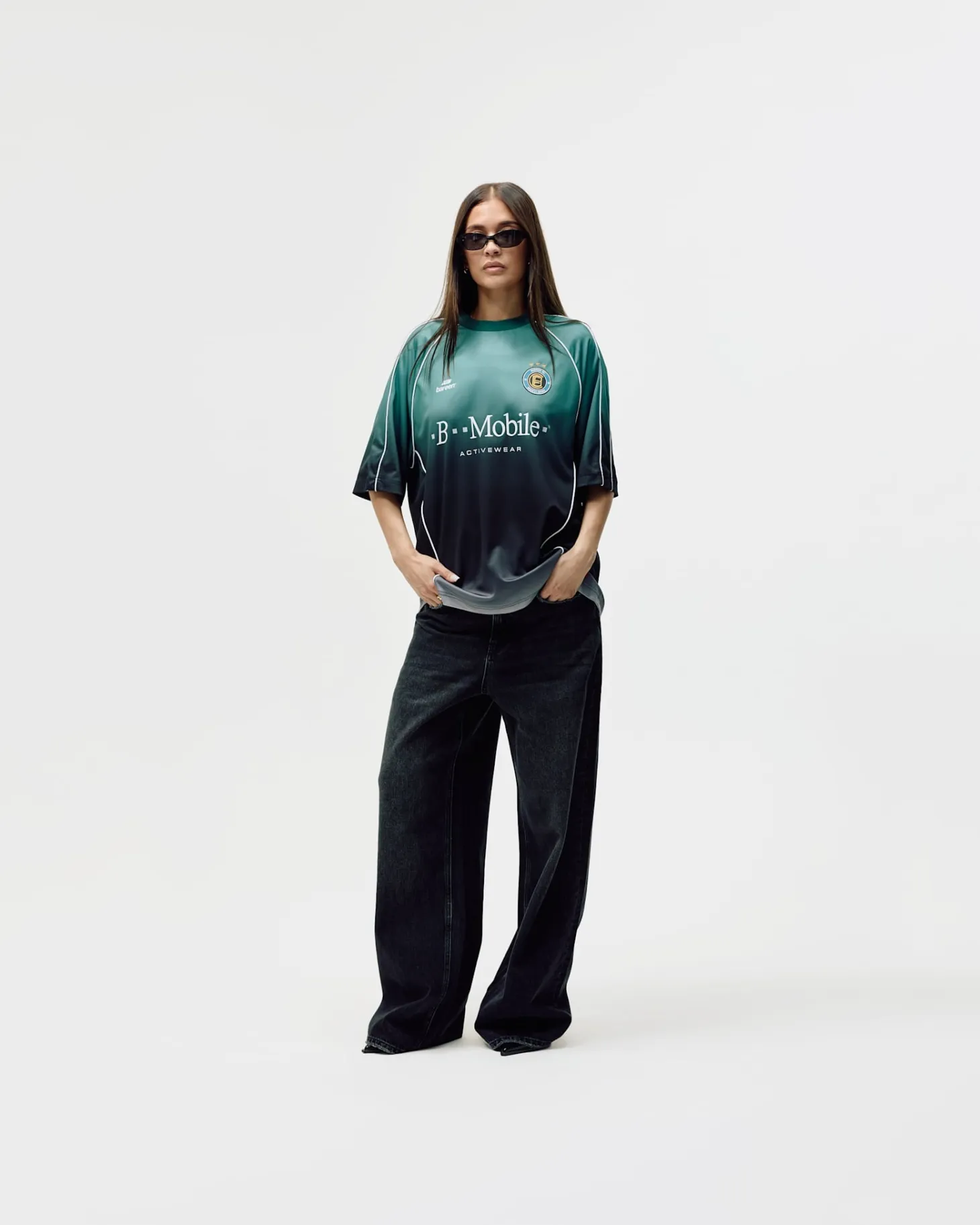 Short Sleeve Football Jersey, Women - Teal Gradient