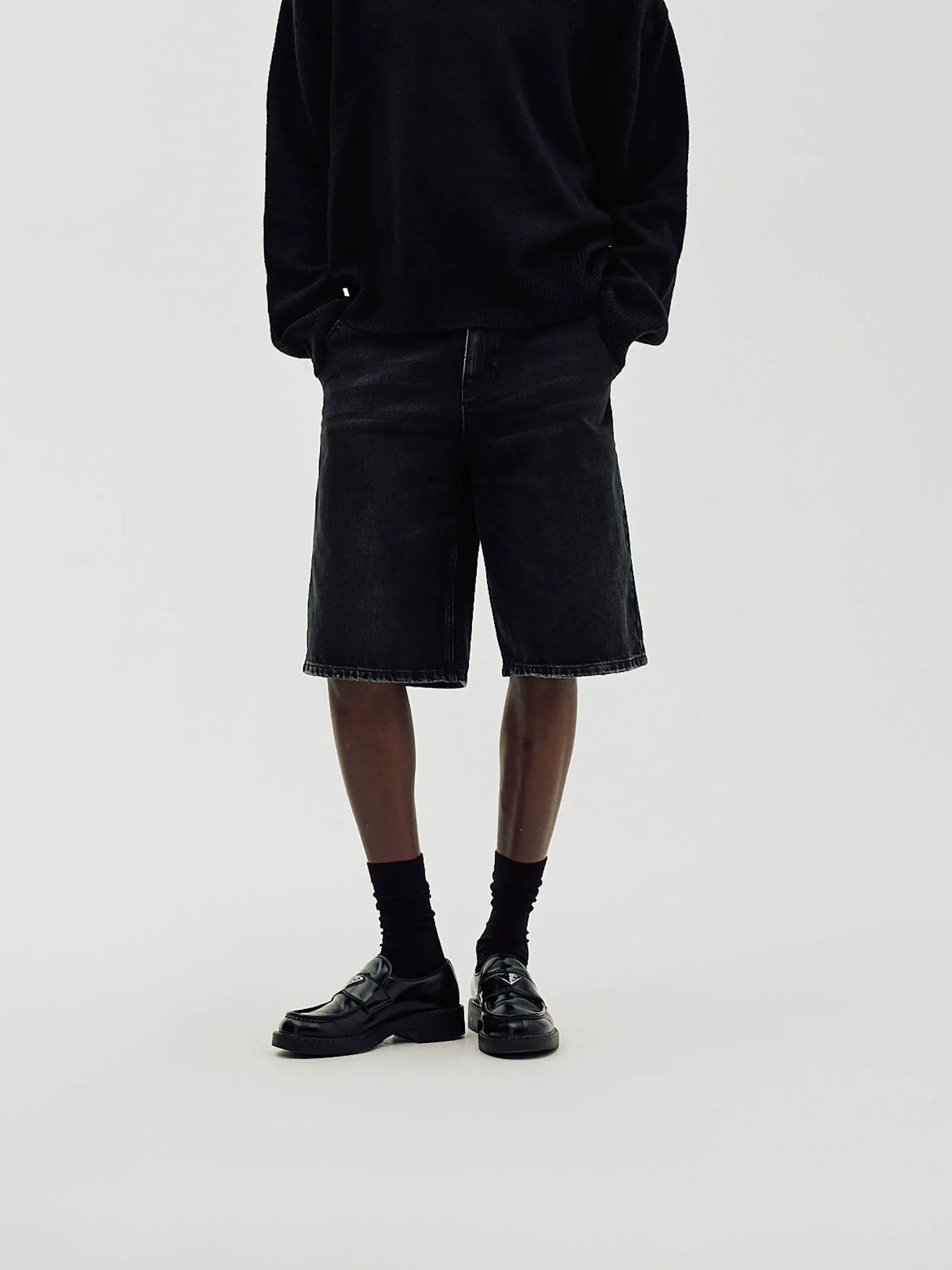 Straight Denim Shorts, Men - Black