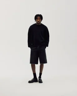 Straight Denim Shorts, Men - Black