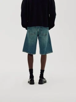 Straight Denim Shorts, Men - Faded Blue