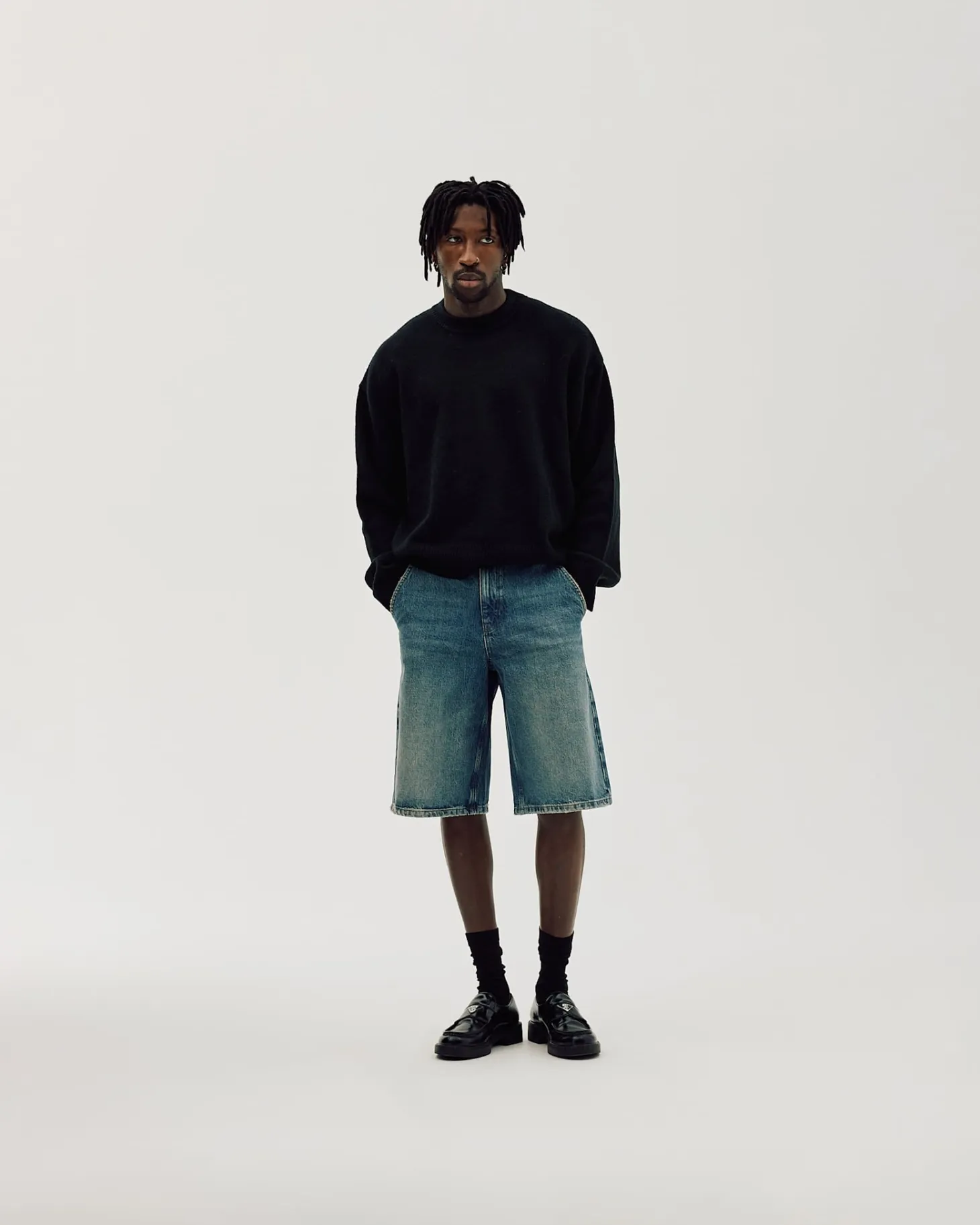 Straight Denim Shorts, Men - Faded Blue