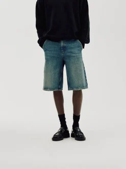 Straight Denim Shorts, Men - Faded Blue