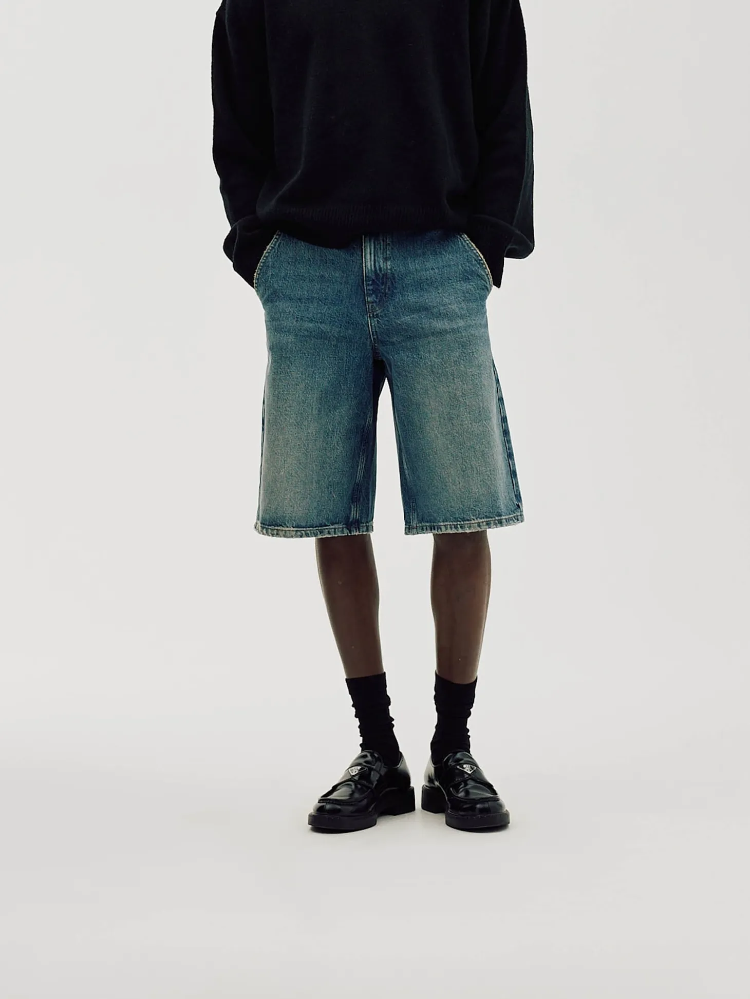 Straight Denim Shorts, Men - Faded Blue