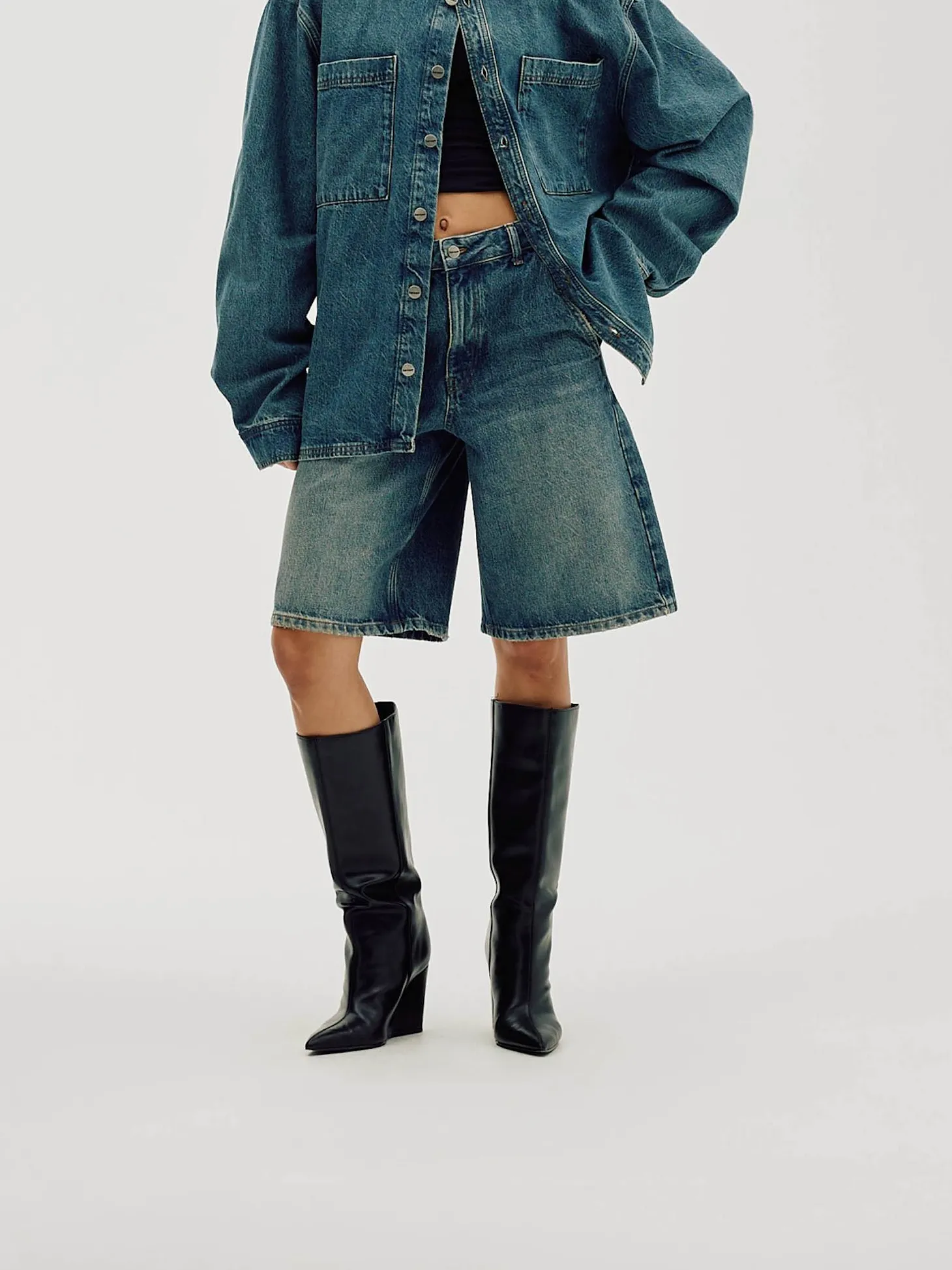 Straight Denim Shorts, Women - Faded Blue