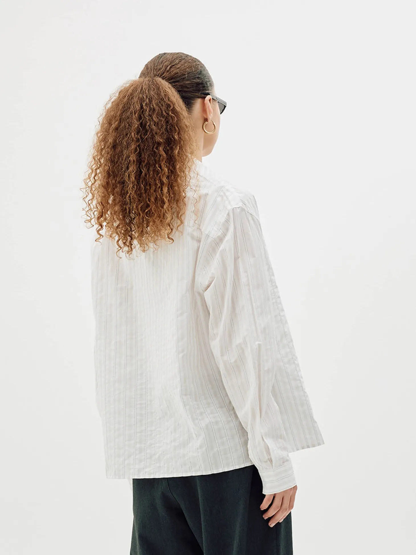 Striped Button-Up Shirt, Women - Brown Stripe