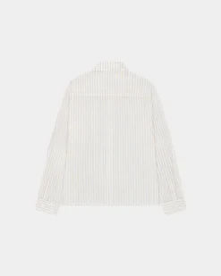Striped Button-Up Shirt, Women - Brown Stripe