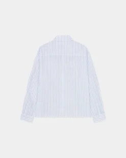 Striped Button-Up Shirt, Women - Blue Stripe