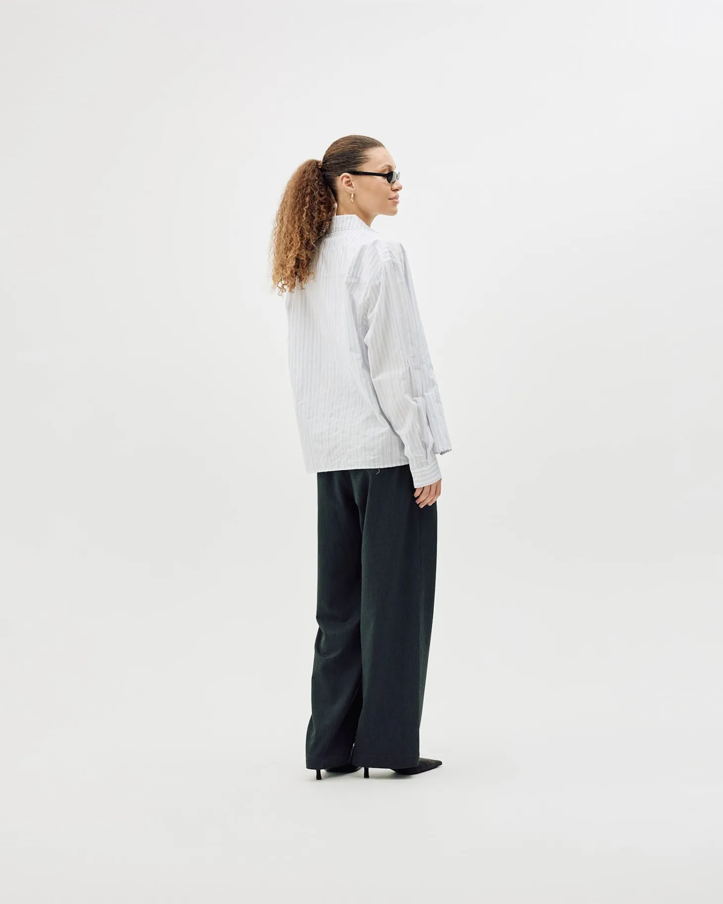 Striped Button-Up Shirt, Women - Blue Stripe