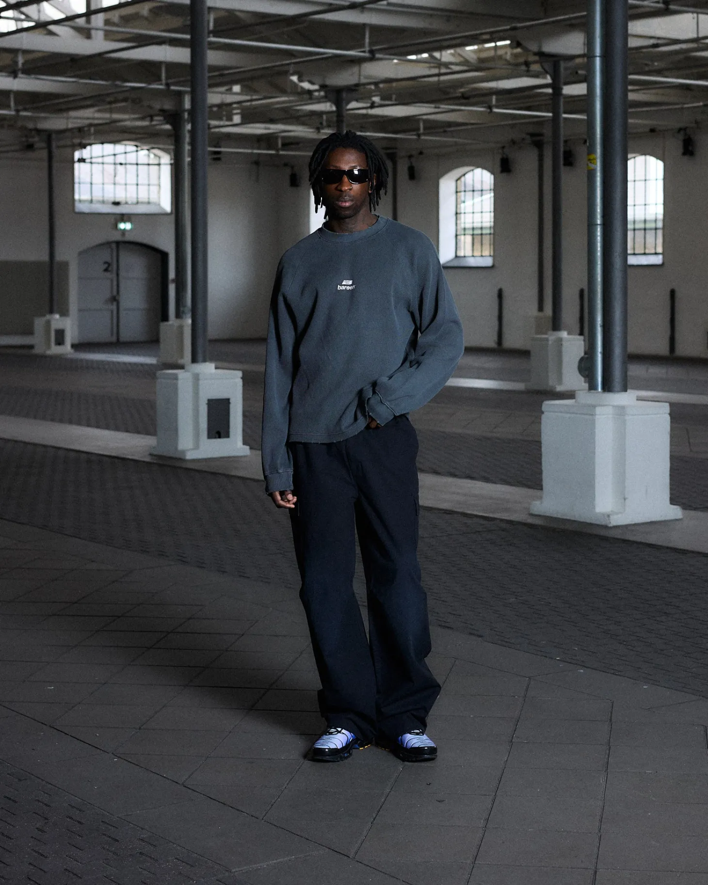 Vintage Oversized Waffle Long Sleeve, Men - Stone Black