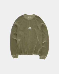 Vintage Oversized Waffle Long Sleeve, Women - Stone Green