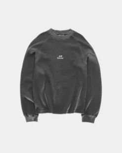 Vintage Oversized Waffle Long Sleeve, Women - Stone Black