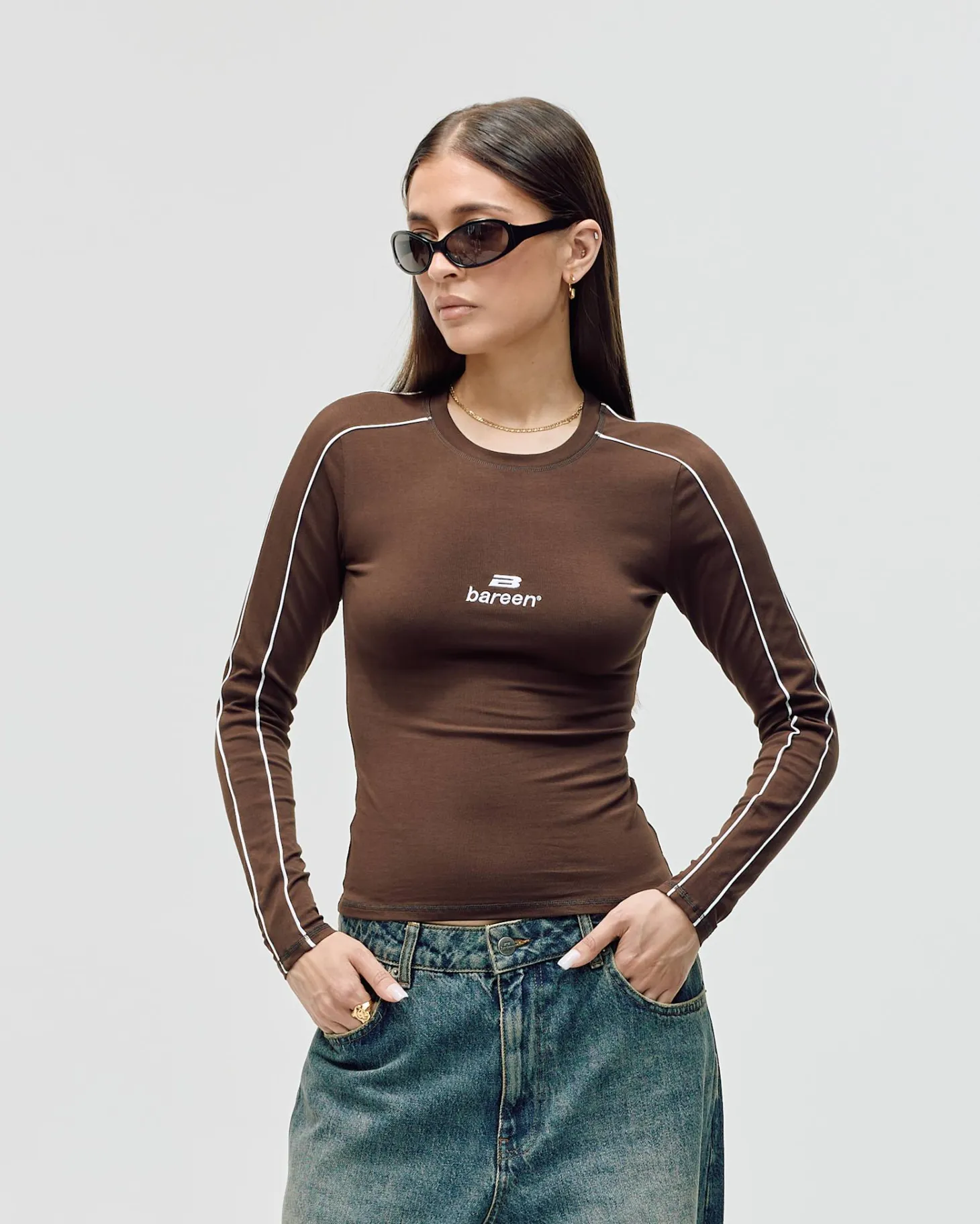 Women's Logo Stretch Long Sleeve - Brown